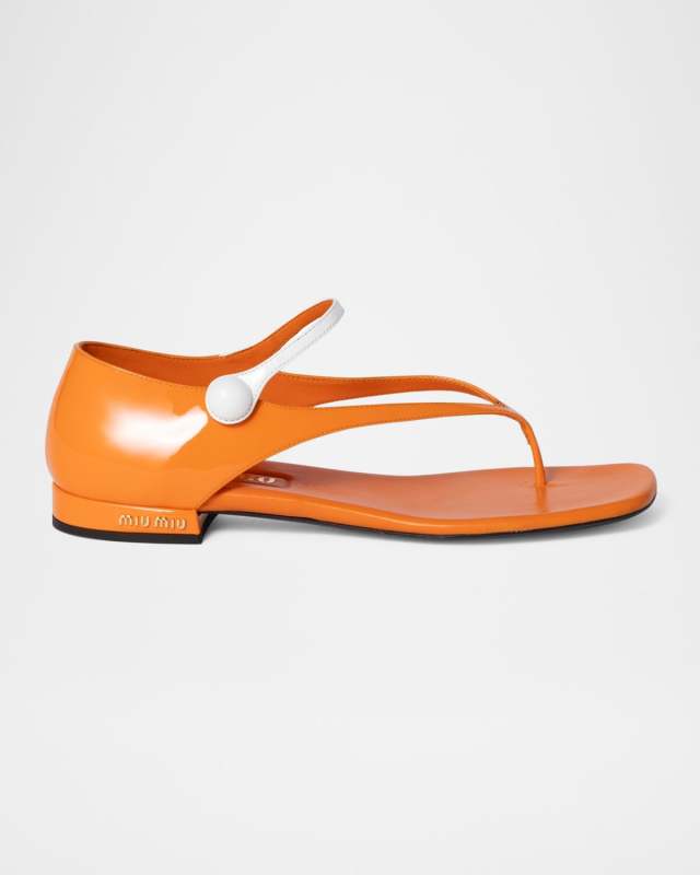 Bicolor Leather Mary Jane Thong Sandals